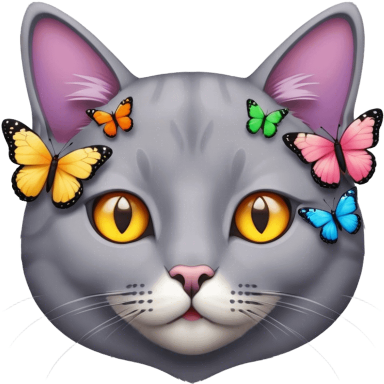 grey cat's face surrounded by butterflies emoji