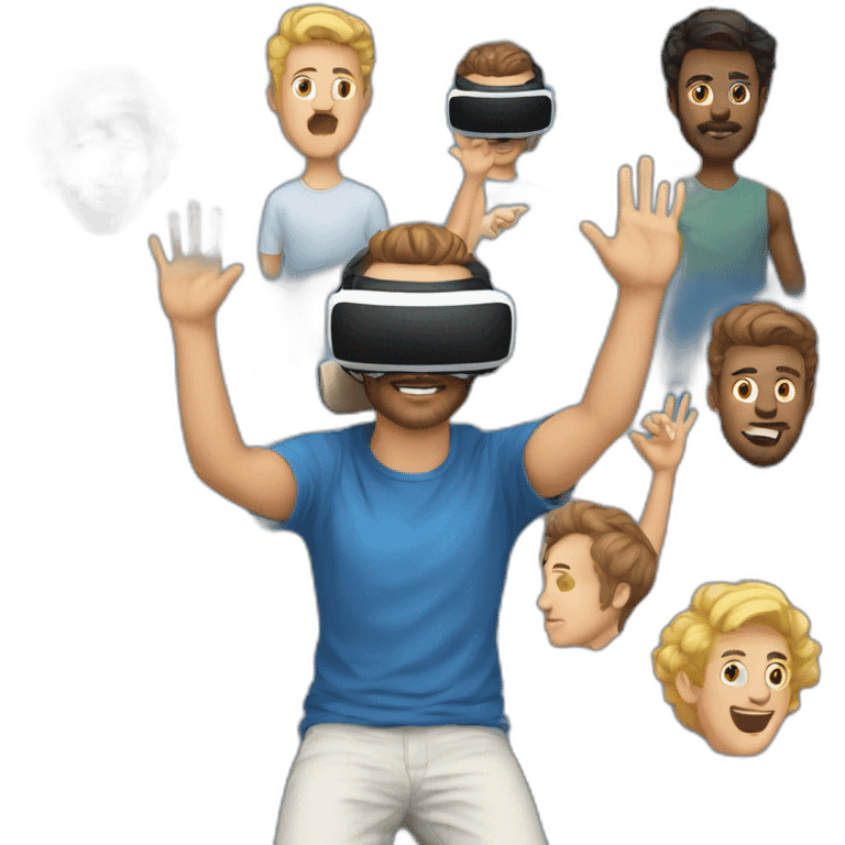 White gays with Vr oculus with blue t-shirt emoji