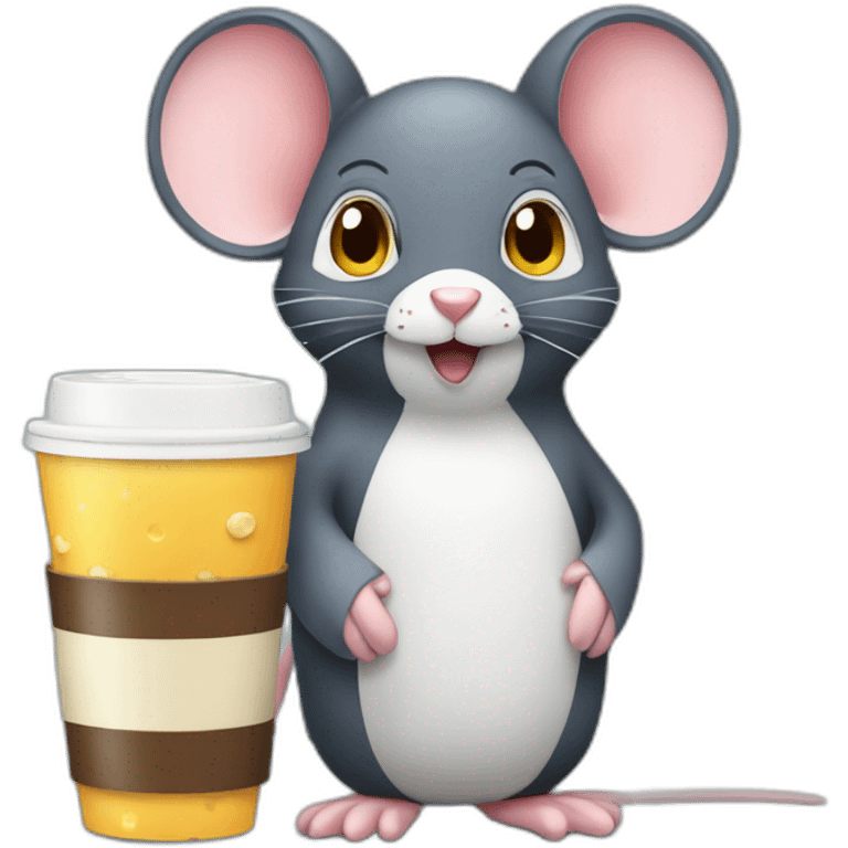 Mouse with penguin drink coffee eat cheese emoji