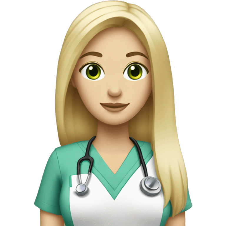 blonde woman green eyes long straight hair nurse scrubs emoji