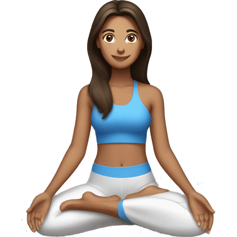 Brunette tanned woman with blue eyes doing yoga emoji