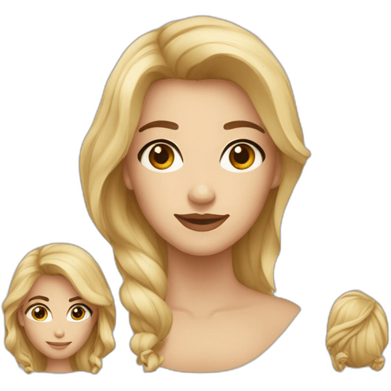 Femme blonde avec les yeux marrons et sa fille brune avec les yeux marrons emoji