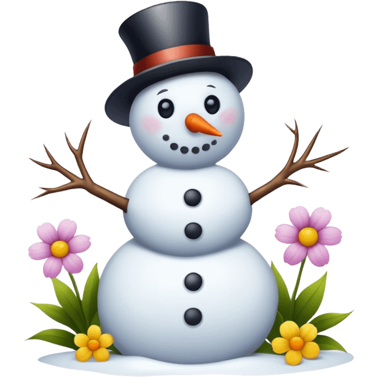 Snowman with spring flowers emoji