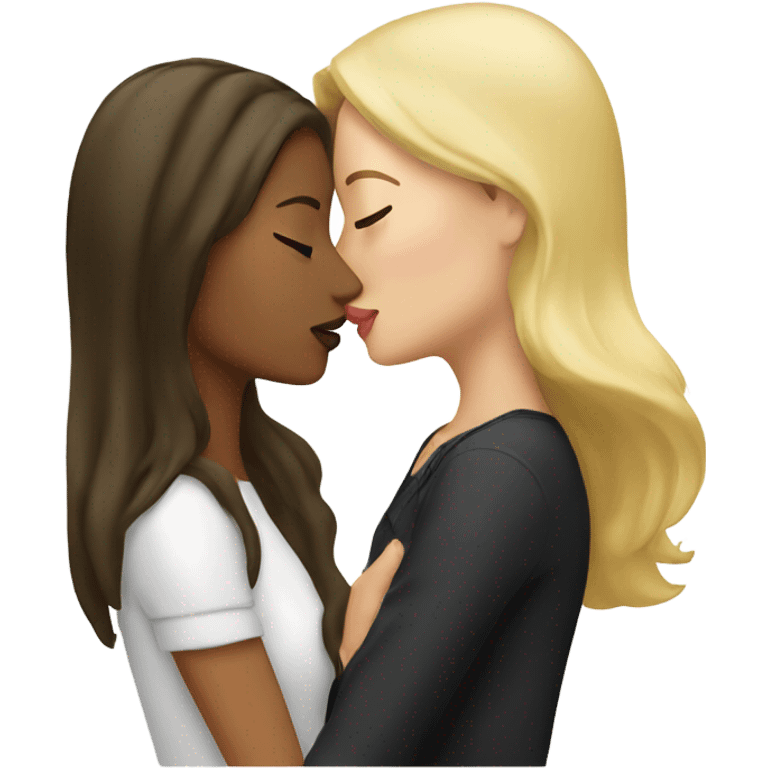 brunette woman kissing blonde woman emoji