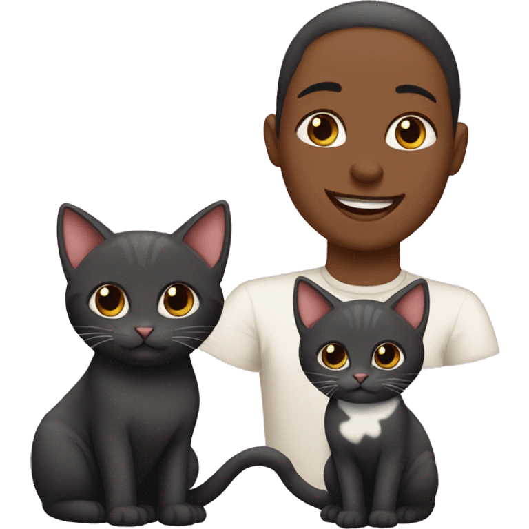 Black mom and dad cat with kittens  emoji