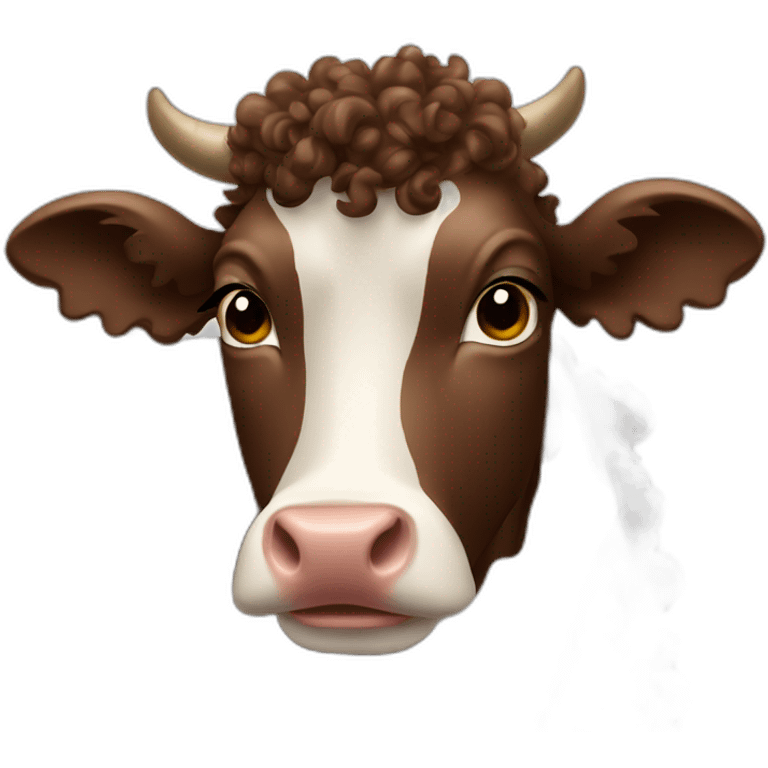 Curly brown haïr cow emoji