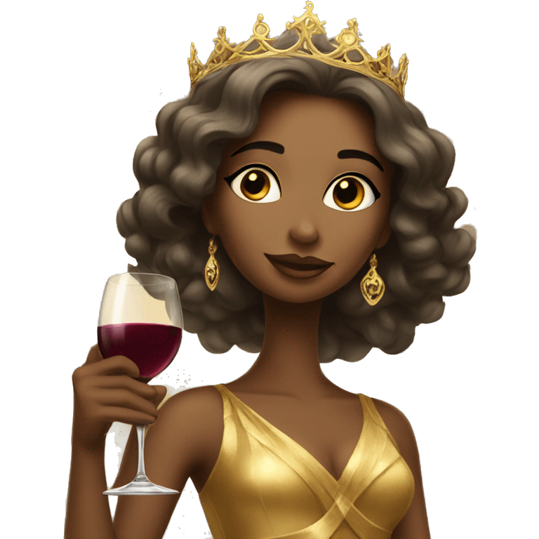 beautiful princess in a golden dress drinking wine emoji