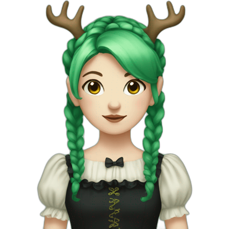 girl with deer horns, green hair with pigtails and black victorian dress emoji