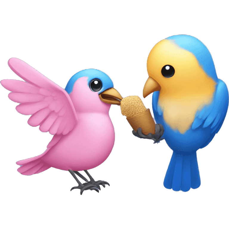 Pink bird feeding a blue bird emoji