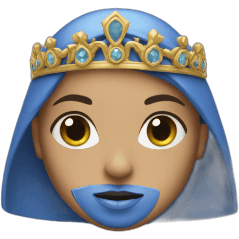 A veiled girl wearing blue clothes with a studded crown emoji