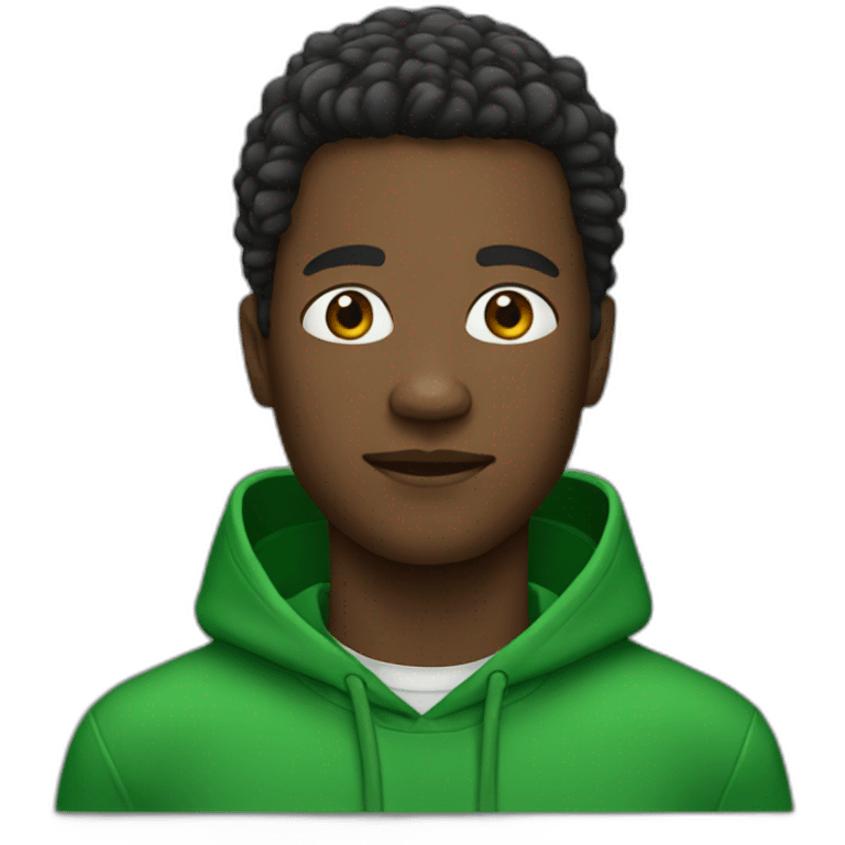 A black guy in green hoodie with fresh hair cut. emoji