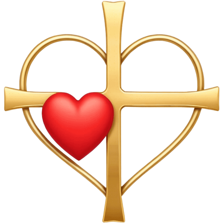 Two red  heart outlines  entwined with a simple gold cross  emoji