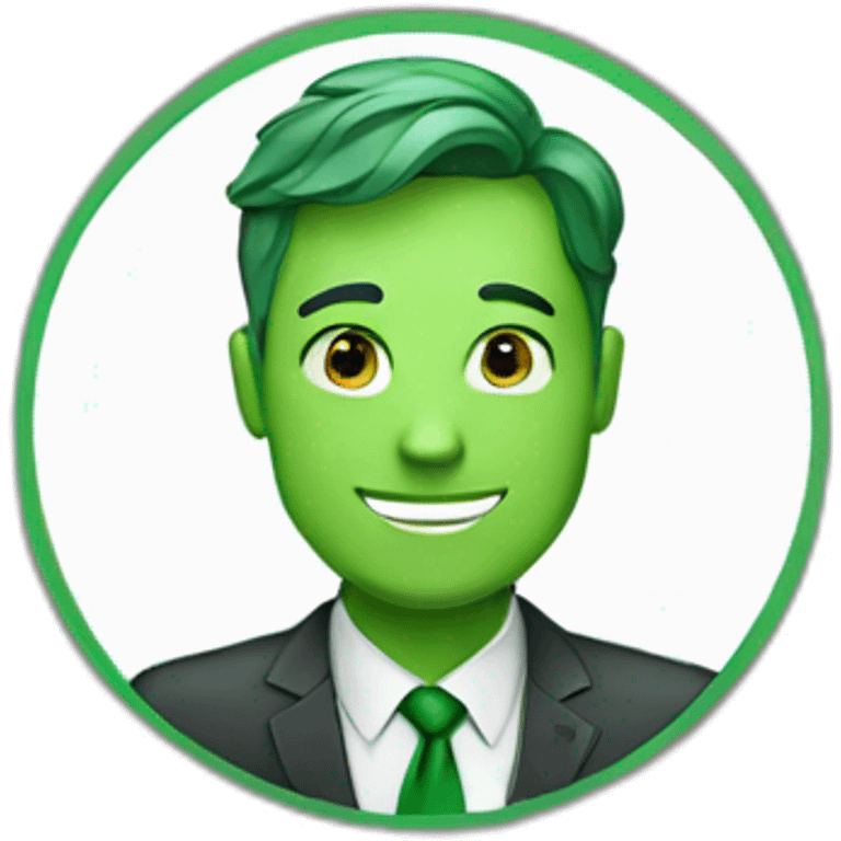 white man wearing green tie with nametag emoji