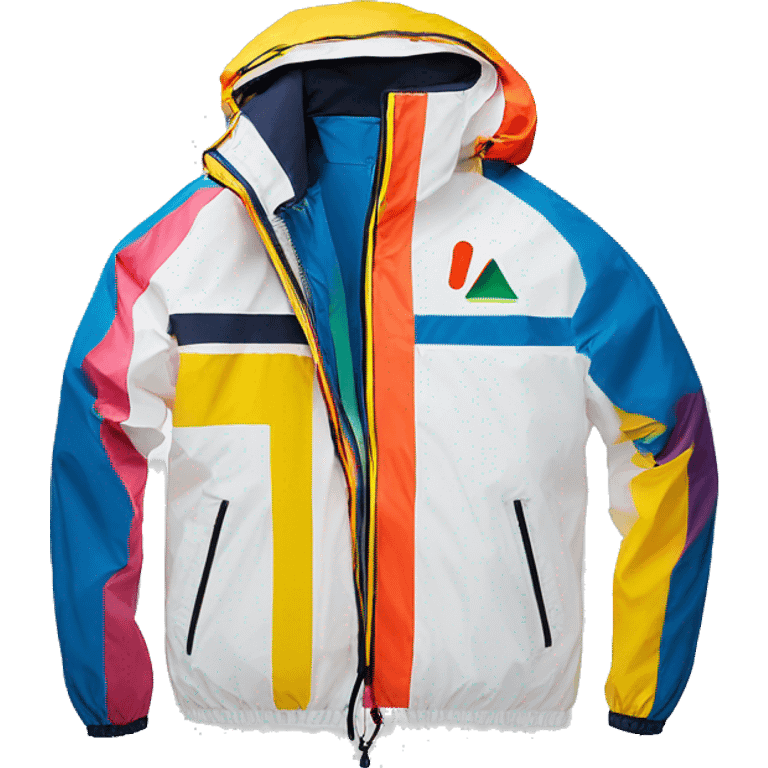 waterproof garment, the most classic and iconic k-way withe the colorful zip the logo etc - without a face just the garment emoji