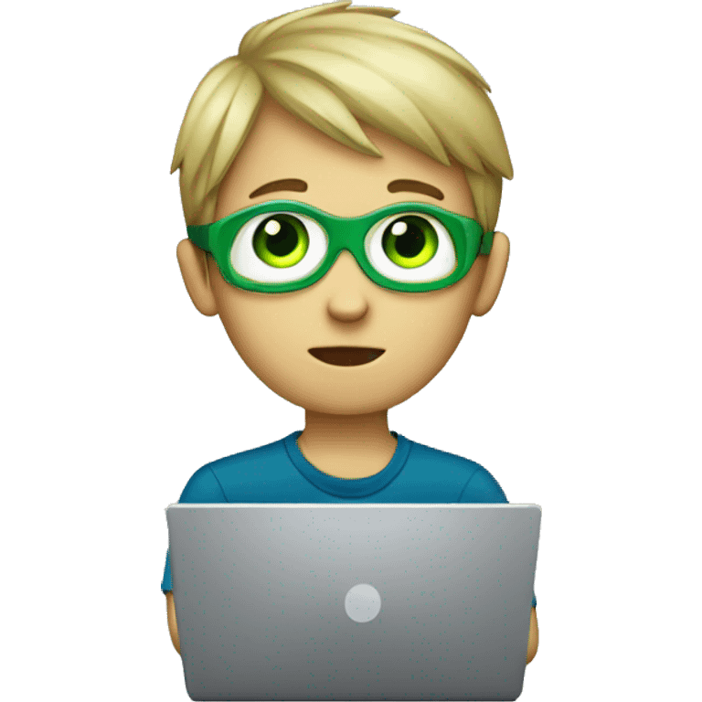 boy having green eye working on laptop emoji