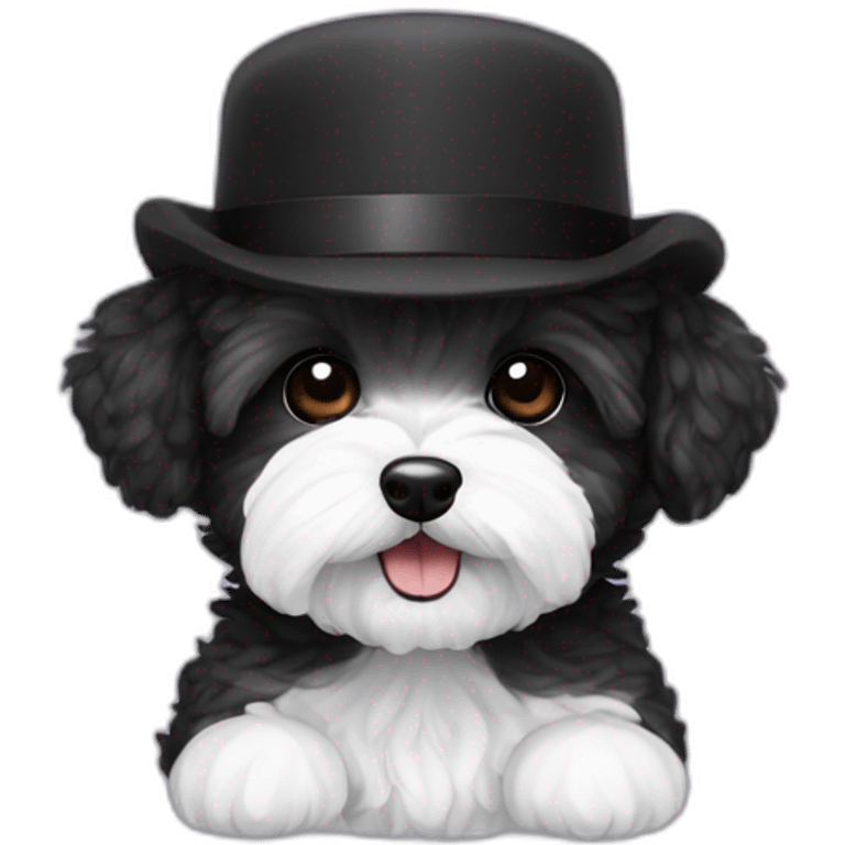 Maltipoo, black and white, with black hat emoji