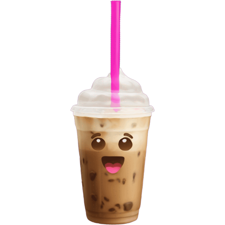 Large iced coffee with oat milk and a pink straw  emoji