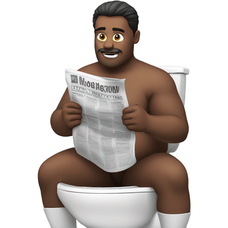 fat guy sitting on toilet reading newspaper no shirt front view emoji