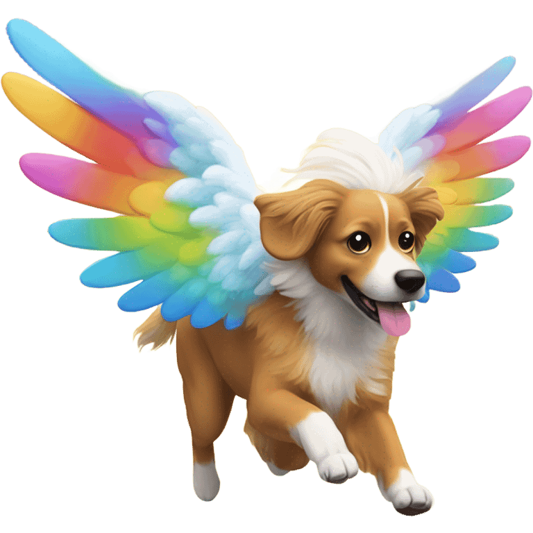 Rainbow dog with angel wings running emoji