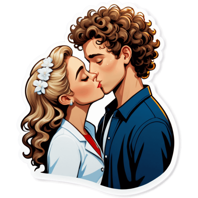 latina brown haired girl kissing white boy blonde curly hair emoji