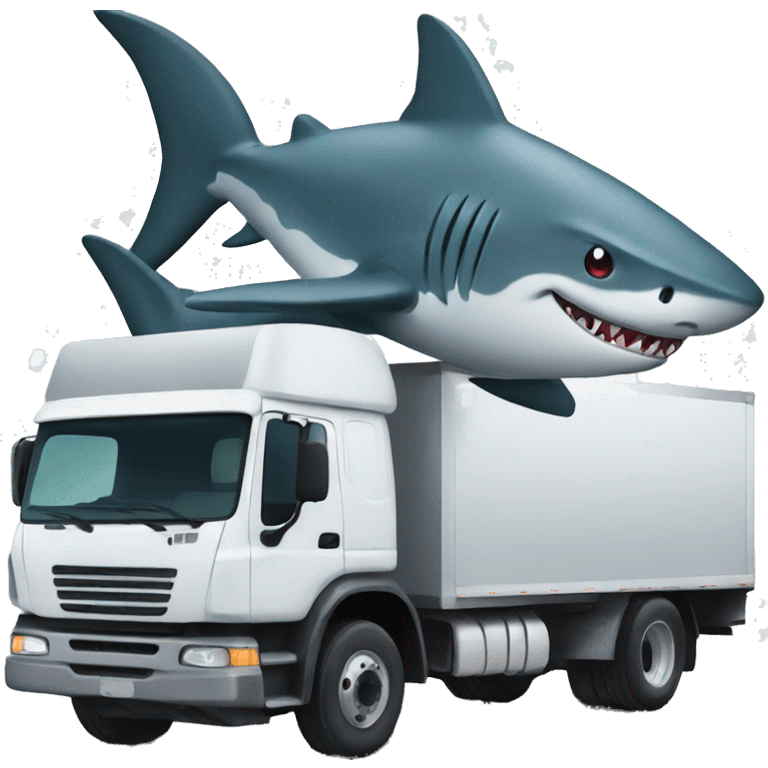 a truck carrying a shark emoji