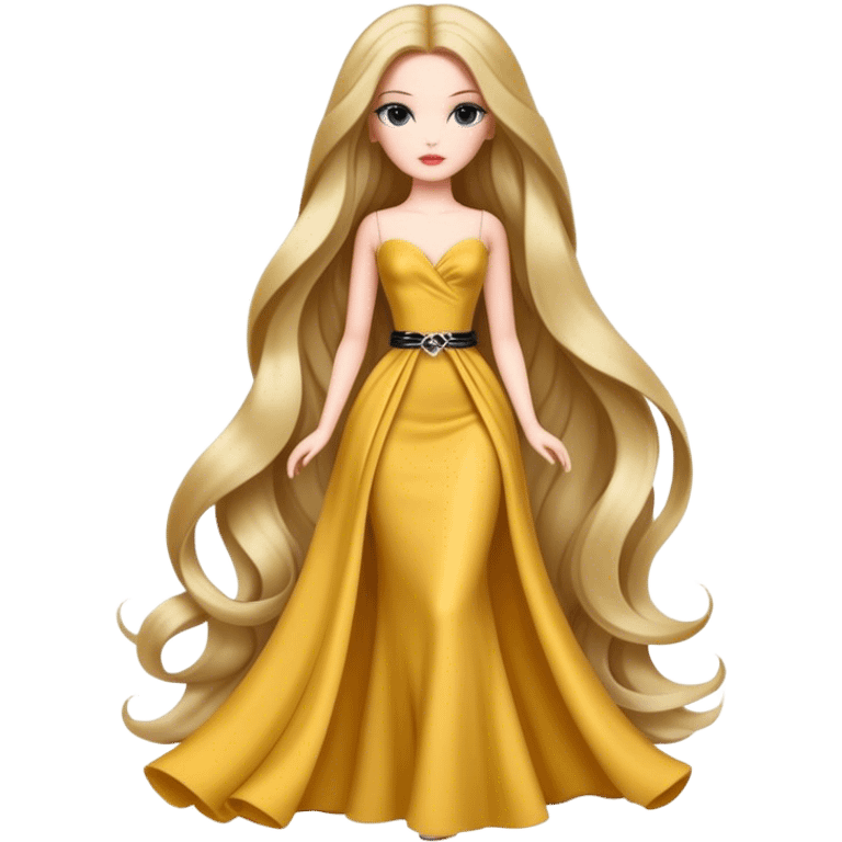 A fashion doll with long hair, stylish clothes, and a glamorous appearance, symbolizing beauty and fashion emoji