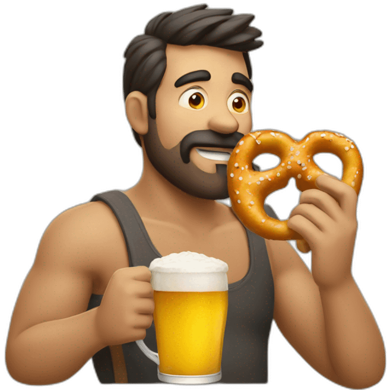 man eating pretzel and beer emoji