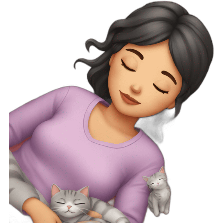 girl sleeping with 2 cats emoji