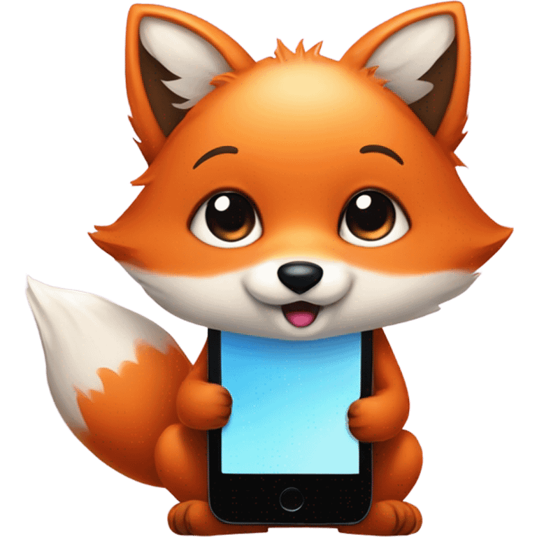 detailled kawaii fox with smartphone emoji