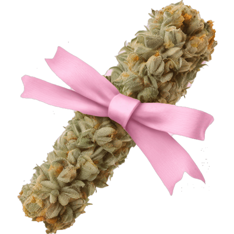 Rolled cbd joint with light baby pink ribbon on it emoji