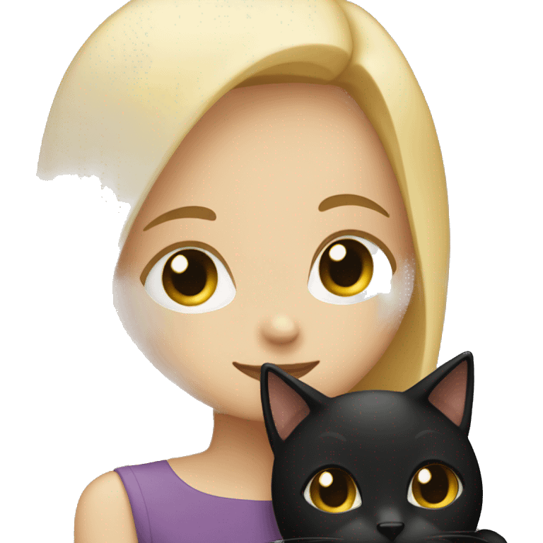 Blonde girl hugging black cat emoji