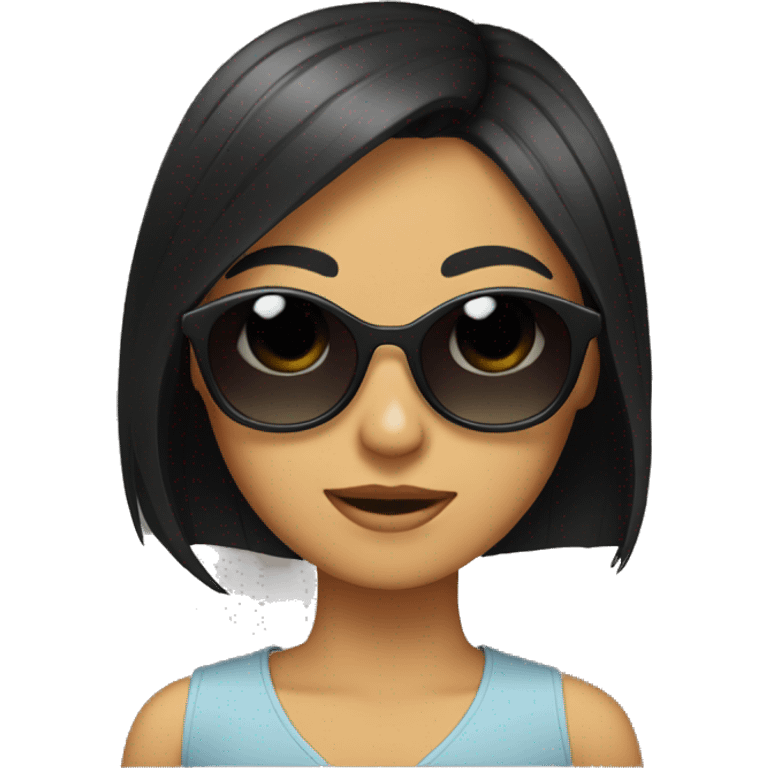 girl with black hair in car wearing sunglasses emoji