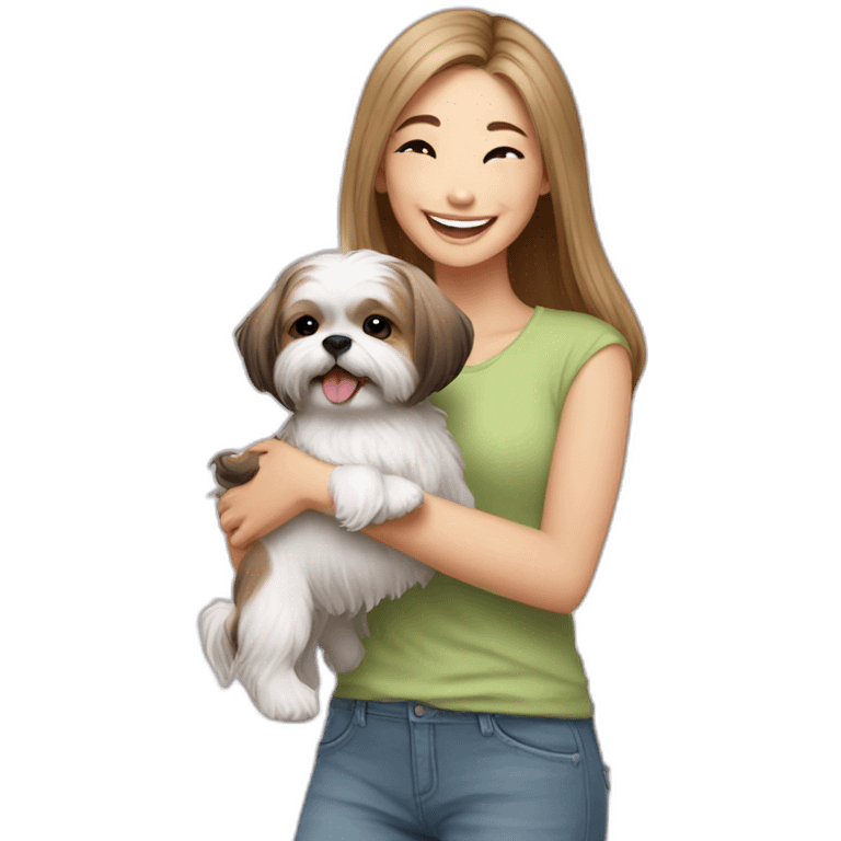 happy girl carrying happy Shih Tzu emoji