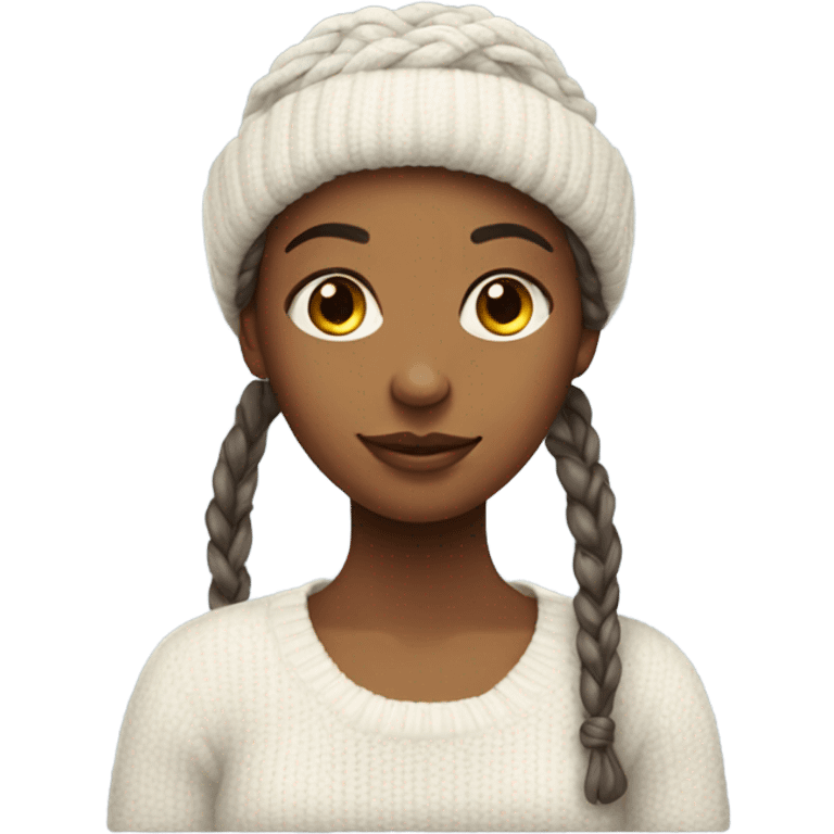 A girl with a knot hat and a knot white sweater  emoji