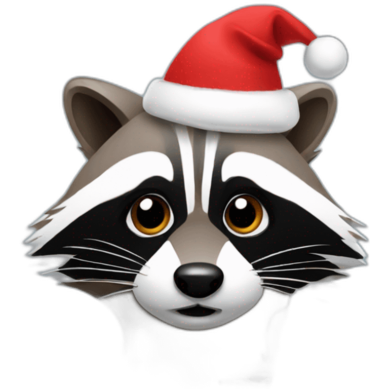 Raccoon face with a laptop and christmas hat emoji