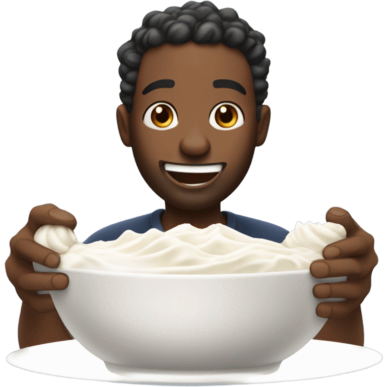 A black man with a bunch of whipped cream to eat emoji