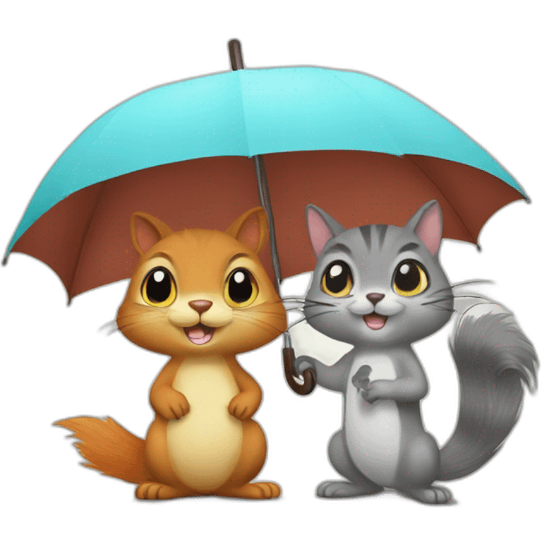 squirrel and cat under an umbrella an umbrella emoji