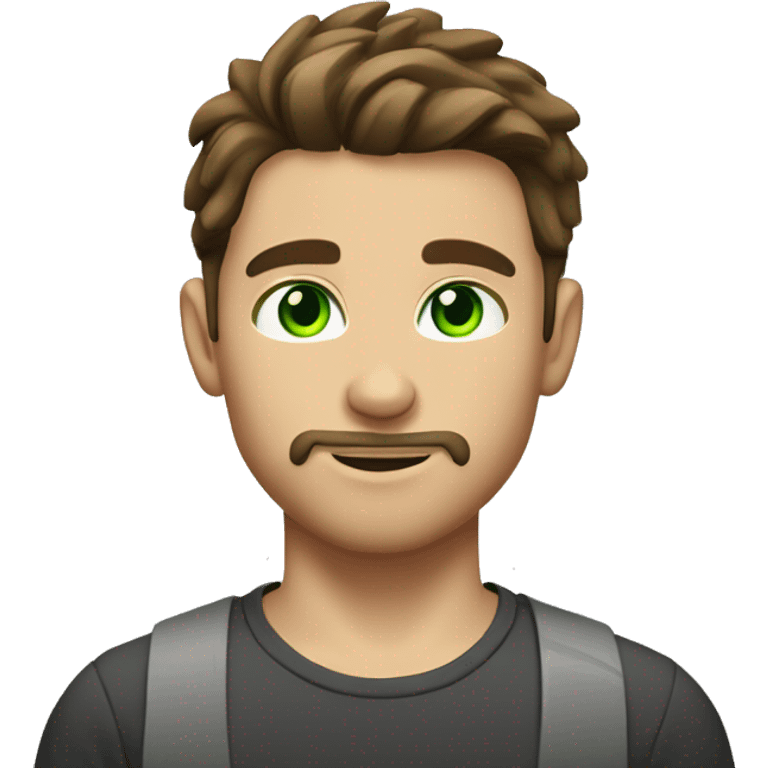 brown hair boy, goatee middle part, green eyes, muscular emoji