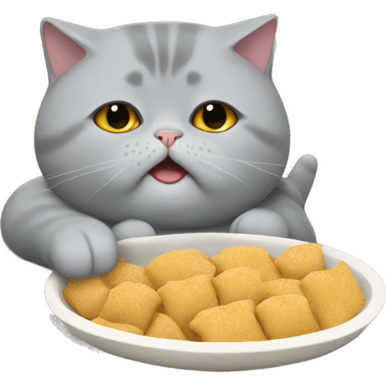 British shorthair cat eating loads of food  emoji