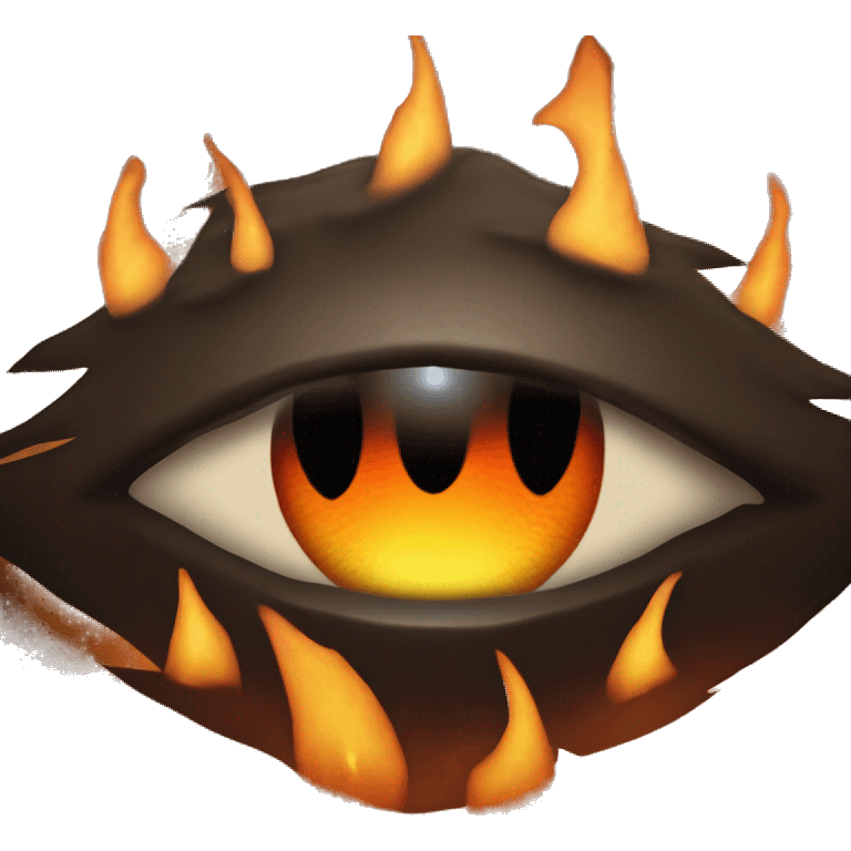 Fiery Eye of Sauron with flames around, glowing orange iris, dark and ominous background. emoji