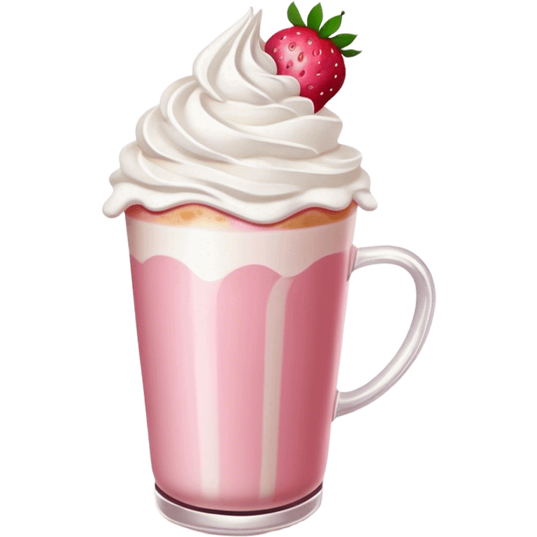 Pink latte with whip cream and strawberries  emoji