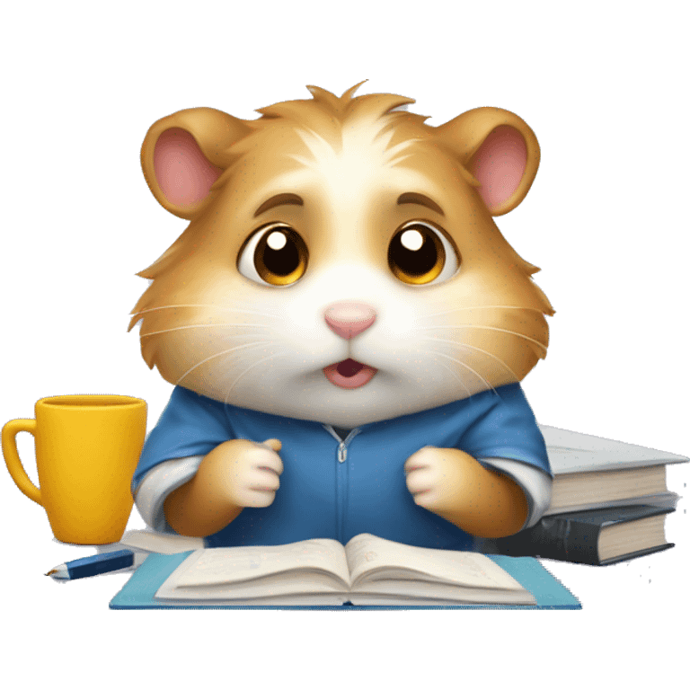 University hamster student, Study hard, lots of assignment deadline, tired, study at Night, using computer  emoji