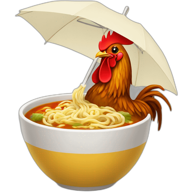 rooster eating noodle soup from umbrella emoji