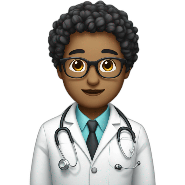 Cute white doctor with black curly hair wearing glasses  emoji