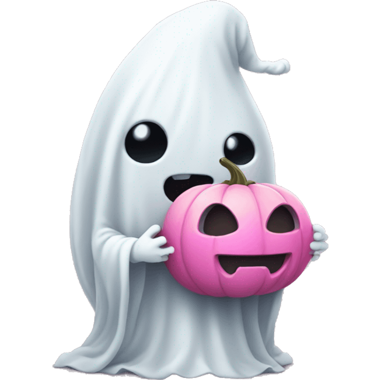 Cute ghost holding a pink pumpkin emoji