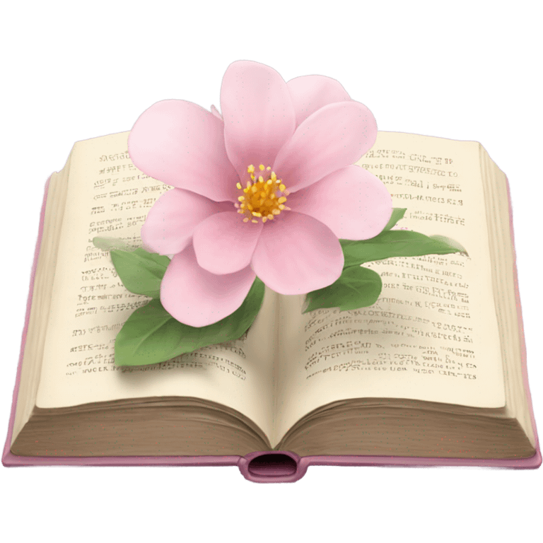 Realistic Open book with light pink flower inside emoji