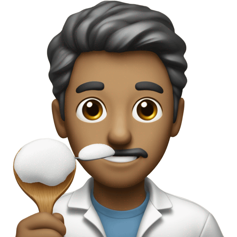 Guy with big eyes eating sugar on a spoon with a lighter below it emoji