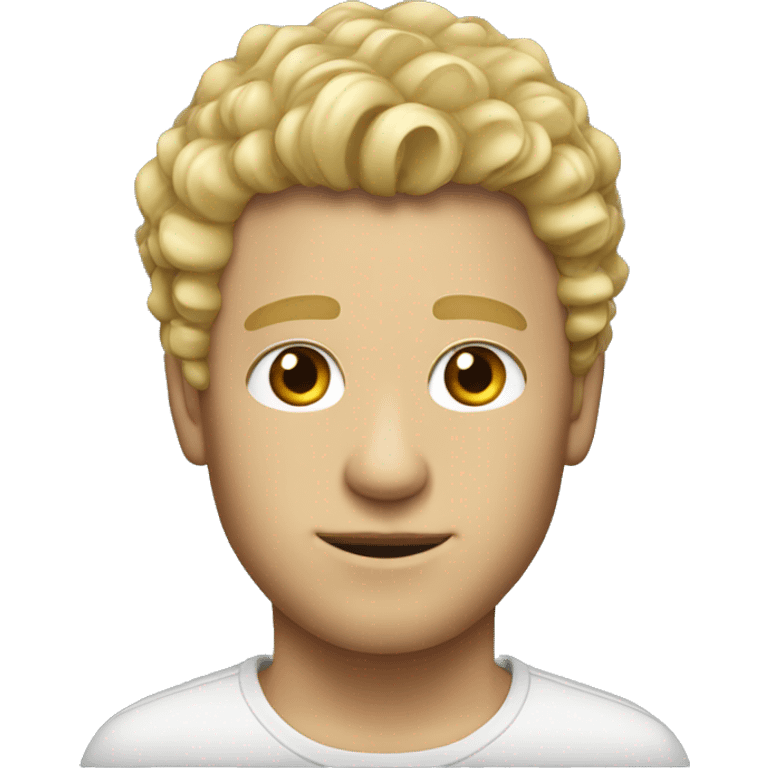 blonde adult guy with taper cut, curly front emoji