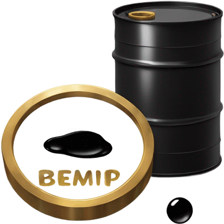 a black barrel of oil with a small white plaque in the middle of it and a black drop of oil is depicted on the plaque emoji