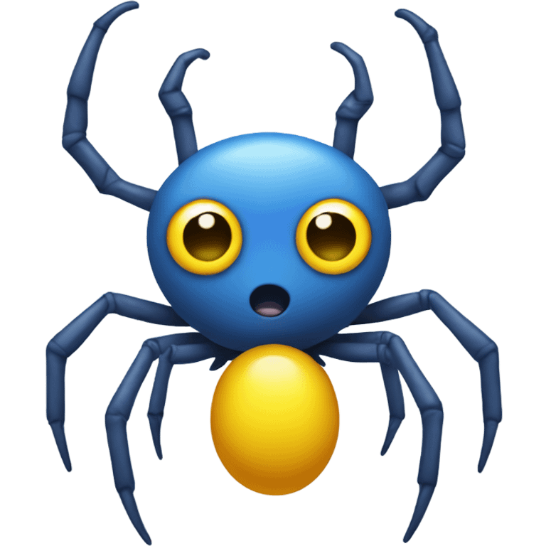 Blue spider with four yellow eyes and yellow star antlers emoji